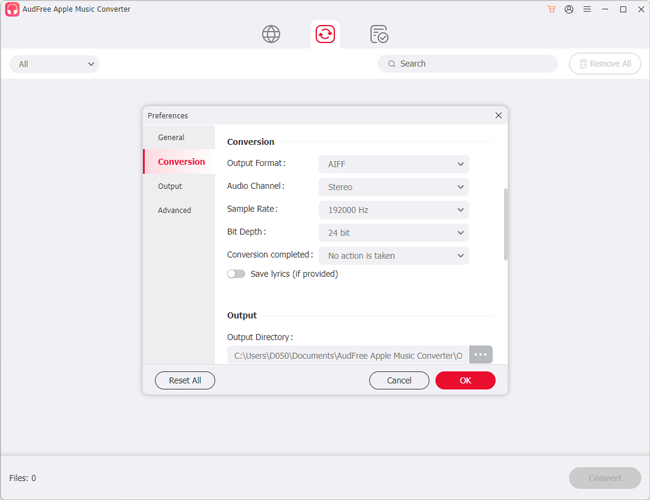 set apple music output format as aiff