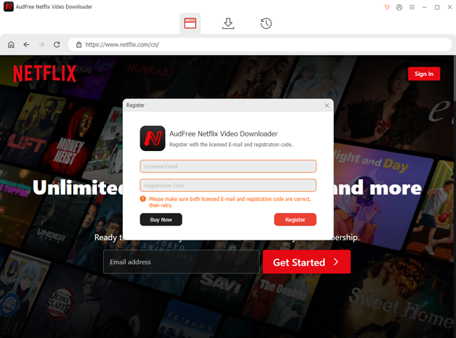 register audfree netflix video downloader