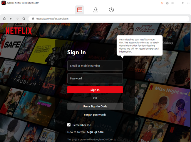 sign in netflix on audfree netflix downloader