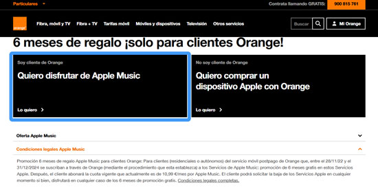 orange spain 6 months free apple music