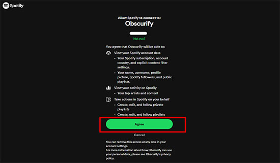 allow spotify to connect to obscurify