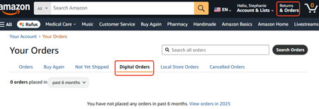 check amazon digital orders