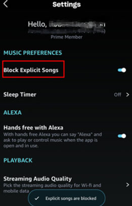 amazon music block explicit songs mobile