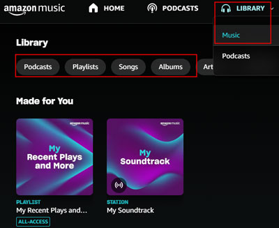 amazon music library on web player