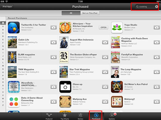 app store purchased history on older ipad