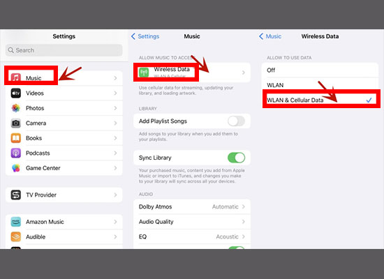 apple music wireless data settings ios