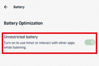 enable unrestricted battery on audible