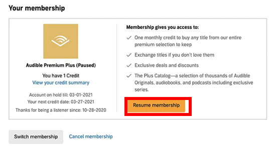 resume audible membership