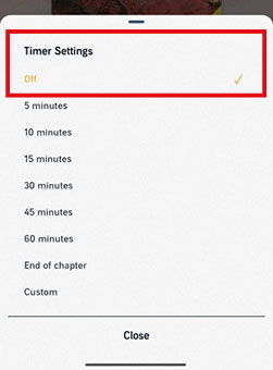 close audible timer settings on app