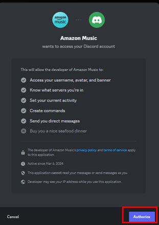 authorize amazon music on discord