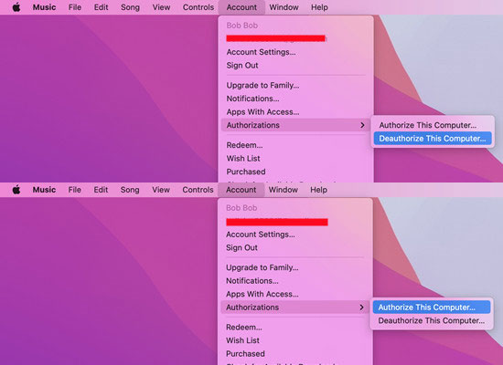 authorize and deauthorize this computer on apple music mac