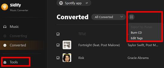 built in tools on sidify spotify converter win