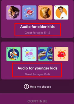 choose age category on spotify kids