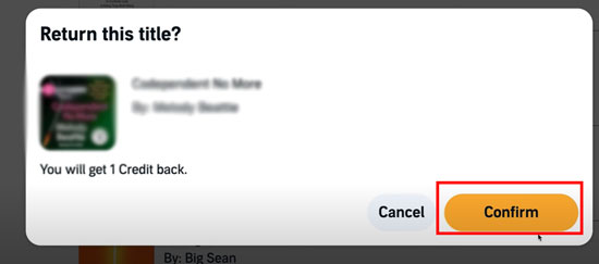 select confirm to return audible book