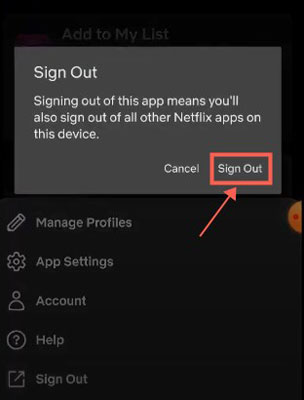 sign out netflix to fix netflix app not working on mobile