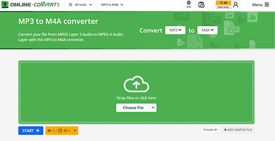 convert mp3 to m4a on online converter