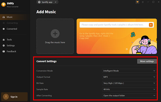 sidify spotify converter convert settings on win