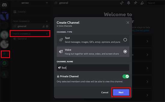 create voice channel on discord