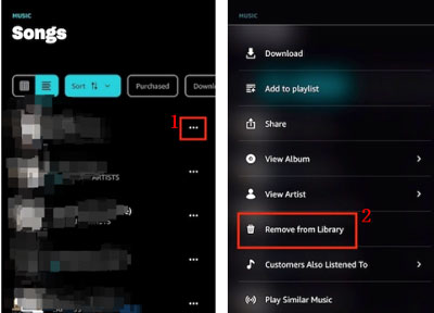 delete amazon music songs on mobile
