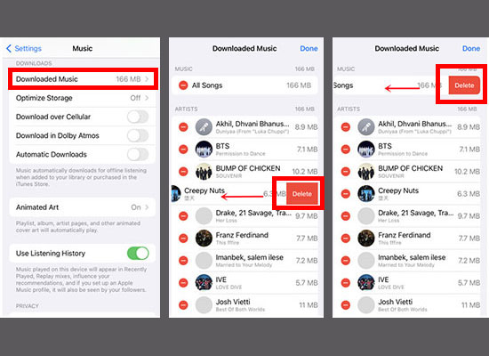 remove downloaded music on ios settings