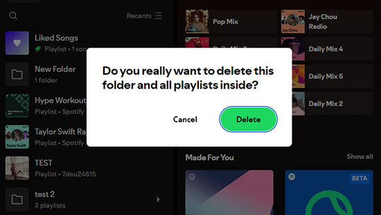 warning window when deleting spotify playlist folder