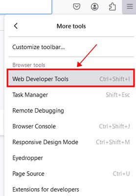 open developer tools in firefox browser