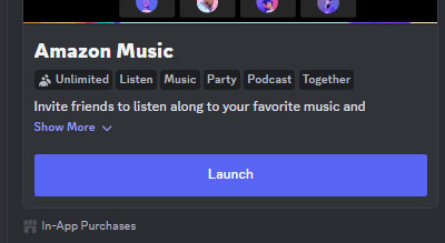 launch amazon music activity on discord