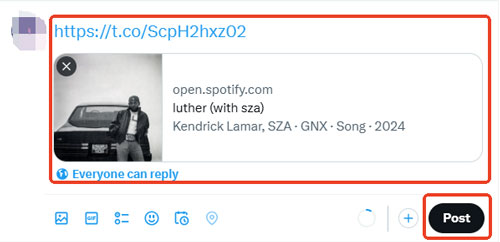 share song song on twitter with link on pc