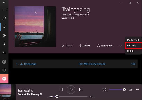 click edit info to change album cover on windows
