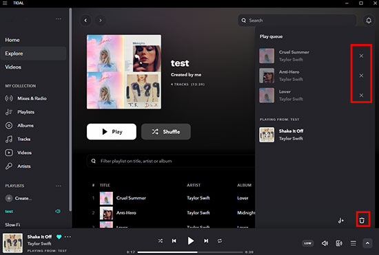 edit tidal play queue on desktop