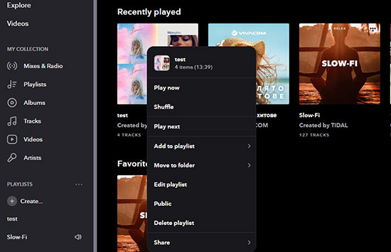 make tidal playlist public desktop