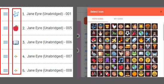 edit audio order and icon on yoto website