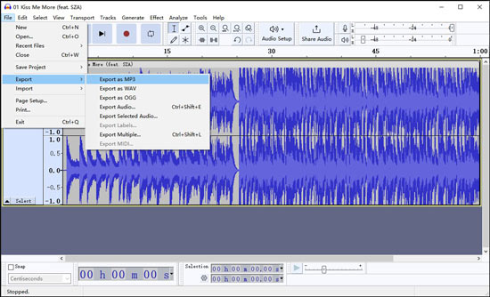export apple music to mp3 for free via audacity
