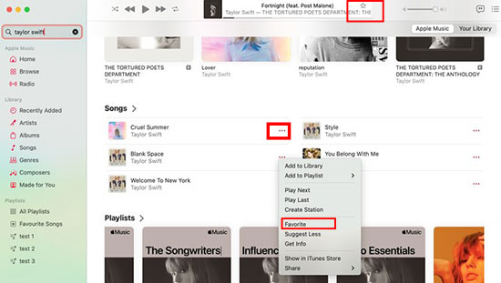 favorite songs in apple music mac