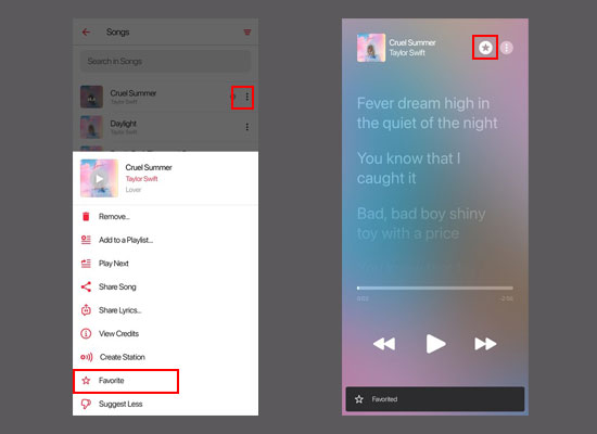 two ways to favorite a song on apple music android