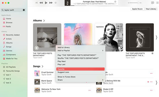 favorite an album on apple music desktop