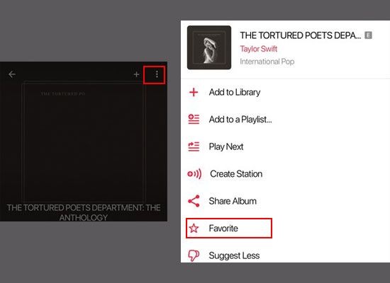favorite an album on apple music mobile