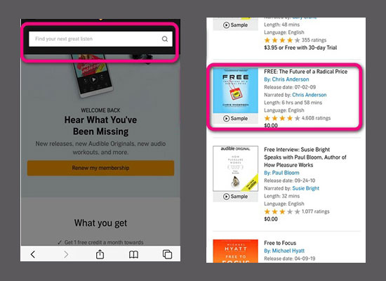 search and find audible books