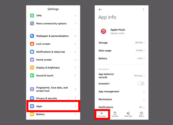 force stop apple music on android