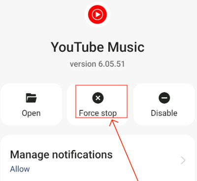 force stop youtube music android