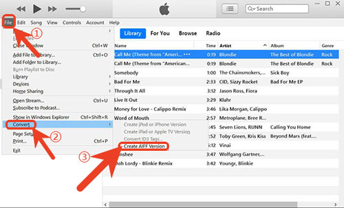 convert apple music to aiff via itunes