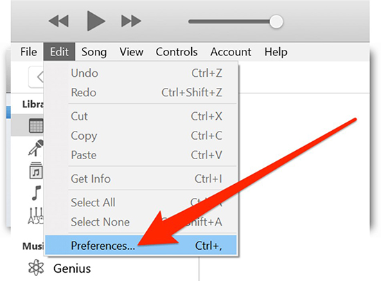 preferences in itunes app on windows pc