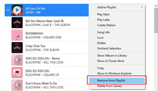 remove from playlist on itunes windows