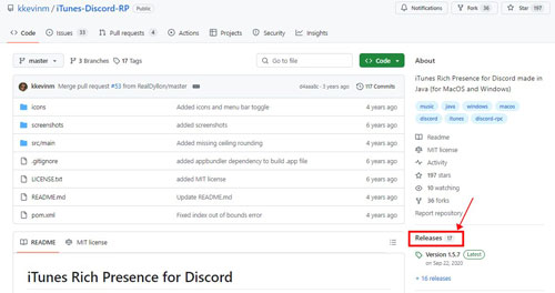 locate itunesdiscordrp releases on github