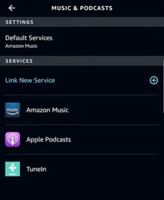 music and podcasts on alexa app