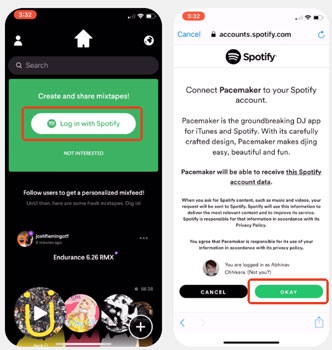 log in with spotify on pacemaker dj