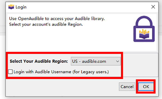 login with audible on openaudible app