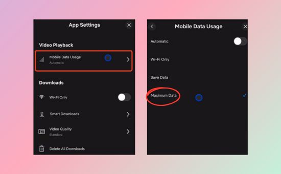 enable maximum data on netflix mobile data usage setting