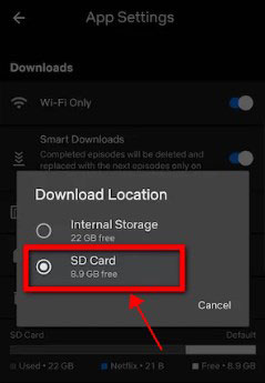 change netflix download location as sd card on android