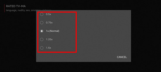 select netflix playback speed on android app